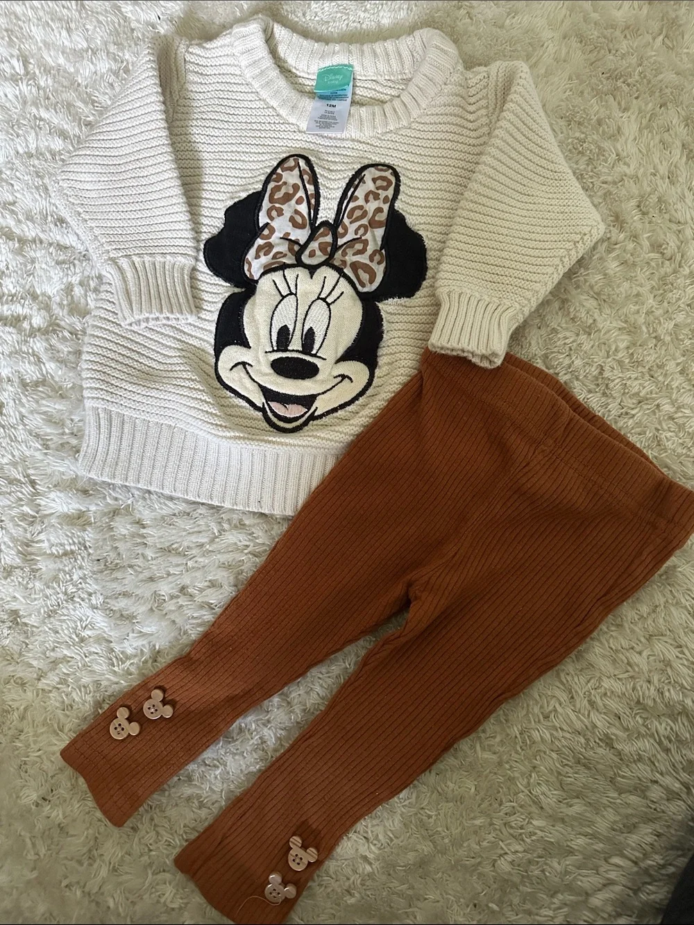 Disney Cream Minnie Sweater with Brown Ribbed Leggings